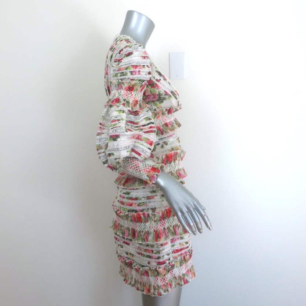 Zimmermann Billows Smocked Mini Dress White Floral Print Linen-Silk Size 1 - Picture 4 of 8